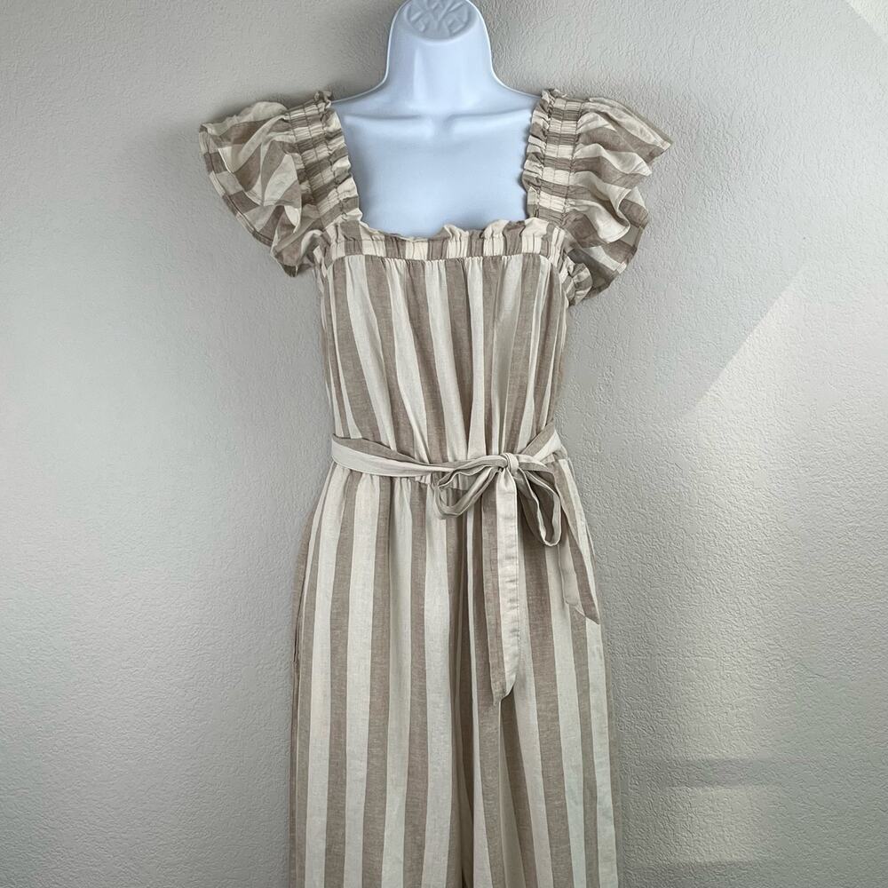 Vero Moda Stripe Linen Blend Wide Leg Jumpsuit NWT XS Ruffle Coastal Summer - Picture 6 of 16